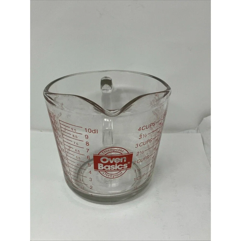 Anchor Hocking #499 Oven Basics 32 oz/4 Cups/1 Quart Measuring Cup Red Letters